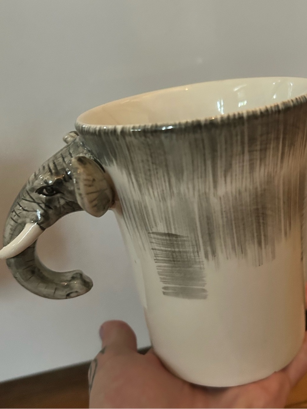 Elephant Handle Ceramic Mug - Gray & White🩶🐘🐘